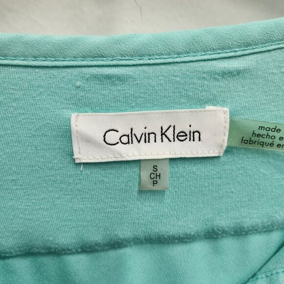 Calvin Klein Top Womens Small Aqua Blue Mixed Media 3/4 Sleeve Pullover Preppy - Picture 4 of 9